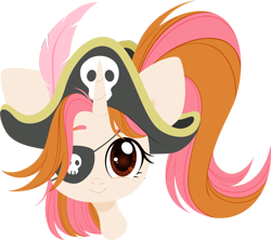 Size: 5000x4444 | Tagged: safe, artist:belka-sempai, oc, oc only, oc:belka, pony, unicorn, absurd resolution, bust, cute, eyepatch, female, front view, full face view, hat, horn, looking at you, mare, pirate, pirate hat, ponytail, portrait, side ponytail, simple background, skull, smiling, solo, transparent background, unicorn oc