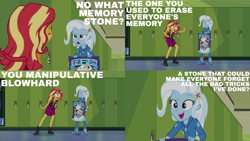 Size: 2000x1125 | Tagged: safe, edit, edited screencap, editor:quoterific, screencap, sunset shimmer, trixie, equestria girls, equestria girls specials, g4, my little pony equestria girls: better together, my little pony equestria girls: forgotten friendship, angry, duo, duo female, female, insult, open mouth, poster