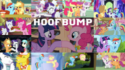 Size: 1960x1103 | Tagged: safe, edit, edited screencap, editor:quoterific, screencap, apple bloom, applejack, art vandelhay, carrot cake, coco pommel, fluttershy, honey curls, mare e. lynn, maybelline, pinkie pie, rainbow dash, rarity, scootaloo, shining armor, sweetie belle, twilight sparkle, uptown clover, vino veritas, viola (g4), alicorn, earth pony, pegasus, pony, unicorn, castle sweet castle, crusaders of the lost mark, flight to the finish, forever filly, g4, games ponies play, made in manehattan, princess twilight sparkle (episode), spice up your life, spike at your service, the one where pinkie pie knows, the saddle row review, top bolt, applejack's hat, bow, bucket, cowboy hat, cutie mark crusaders, element of laughter, element of magic, eyes closed, female, filly, food, golden oaks library, hat, hoofbump, ice cream, male, mane six, mare, open mouth, stallion, twilight sparkle (alicorn), twilight's castle