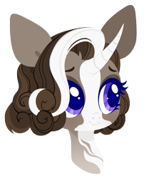 Size: 3000x3706 | Tagged: safe, artist:belka-sempai, oc, oc only, pony, unicorn, bald face, blaze (coat marking), bust, coat markings, commission, curly hair, curved horn, facial markings, high res, horn, markings, portrait, simple background, solo, transparent background, unicorn oc