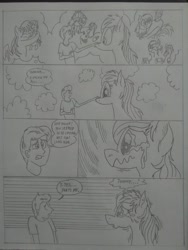 Size: 1944x2592 | Tagged: safe, artist:princebluemoon3, oc, oc:candy clumsy, oc:rainbow candy, oc:rainbow tashie, oc:tommy the human, alicorn, earth pony, human, pegasus, pony, comic:sisterly silliness, alicorn oc, black and white, butt, canterlot, canterlot castle, castle, child, clothes, colt, comic, commissioner:bigonionbean, confused, costume, crying, cutie mark, dialogue, extra thicc, female, flank, fusion, grayscale, hallway, horn, human oc, levitation, looking at you, lying down, magic, male, mare, memories, monochrome, nervous, nintendo switch, overreaction, petting, plot, ponified, remember, sad, shocked, shocked expression, sniffing, sobbing, stare down, staring into your soul, teary eyes, telekinesis, thought bubble, traditional art, trembling, window, wings, writer:bigonionbean