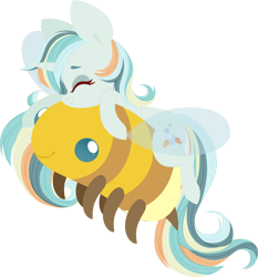 Size: 4000x4293 | Tagged: safe, artist:belka-sempai, oc, bee, insect, pony, unicorn, commission, flying, horn, simple background, transparent background, unicorn oc, ych result