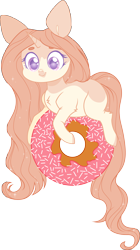 Size: 3821x6817 | Tagged: safe, artist:belka-sempai, oc, oc only, pony, unicorn, chubby, donut, food, horn, kiriban, long mane, long tail, markings, ponies in food, simple background, solo, transparent background, unicorn oc