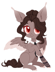 Size: 4000x5287 | Tagged: safe, artist:belka-sempai, oc, oc only, pegasus, pony, chest fluff, cute, cute little fangs, ear fluff, fangs, hair over one eye, looking at you, necktie, pegasus oc, raised hoof, red eyes, simple background, sitting, smiling, smiling at you, solo, spread wings, tattoo, transparent background, two toned wings, unshorn fetlocks, wings