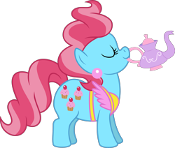 Size: 4722x4000 | Tagged: safe, artist:jeatz-axl, cup cake, earth pony, pony, g4, eyes closed, female, food, mare, simple background, solo, tea, transparent background, vector