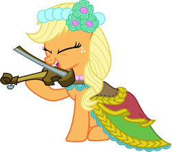 Size: 3387x3000 | Tagged: safe, artist:cloudy glow, applejack, earth pony, pony, a canterlot wedding, g4, .ai available, clothes, dress, eyes closed, fiddle, high res, simple background, sitting, solo, transparent background, vector