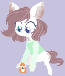 Size: 4000x4695 | Tagged: safe, artist:belka-sempai, oc, oc only, earth pony, hamster, pony, clothes, earth pony oc, happy, pet, pet play, simple background, solo