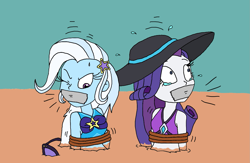 Size: 1523x992 | Tagged: safe, artist:bugssonicx, rarity, trixie, human, equestria girls, g4, bikini, bikini top, bondage, bound and gagged, clothes, crying, duct tape, duo, duo female, female, gag, hat, help us, one eye closed, peril, quicksand, rarity's purple bikini, rope, rope bondage, sun hat, swimsuit, tape, tape gag, teary eyes, tied up, trixie's beach shorts swimsuit