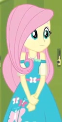 Size: 323x631 | Tagged: safe, screencap, fluttershy, equestria girls, equestria girls series, g4, spoiler:eqg series (season 2), beautiful, clothes, cute, cutie mark, cutie mark on clothes, dress, female, geode of fauna, lockers, magical geodes, shyabetes, smiling