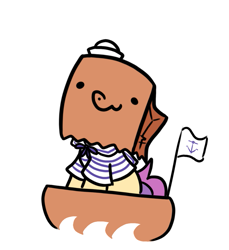 Size: 699x763 | Tagged: safe, artist:paperbagpony, oc, oc only, oc:paper bag, pony, boat, clothes, flag, hat, sailor, sailor hat, simple background, sitting, smiling, white background