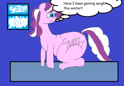 Size: 747x520 | Tagged: safe, artist:coltfan97, diamond tiara, g4, 1000 hours in ms paint, butt, chubby, chubby diamond, expression, huge butt, large butt, thinking, winterweight