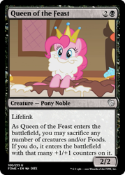 Size: 375x523 | Tagged: safe, edit, pinkie pie, earth pony, pony, friendship is witchcraft, g4, swarm of the century, beard, ccg, crown, facial hair, jewelry, magic the gathering, regalia, sugarcube corner, trading card, trading card edit
