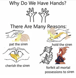 Size: 750x768 | Tagged: safe, artist:dragonmaster137, artist:lightningbolt, artist:suramii, adagio dazzle, siren, g4, hand, holding, in goliath's palm, meme, petting, show accurate, why do we have hands?