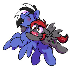 Size: 920x869 | Tagged: safe, artist:paperbagpony, oc, oc:buffonsmash, oc:dicemare, pegasus, pony, adorable face, blushing, cute, ears back, female, flying, freckles, frightened, funny, hilarious, laughing, male, mare, photo, scared, screaming, shading, simple background, size difference, stallion, transparent background, wide eyes