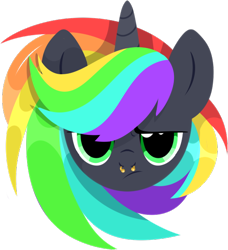 Size: 506x556 | Tagged: safe, artist:tired-horse-studios, oc, oc only, oc:vapor wave, pony, unicorn, bust, female, mare, multicolored hair, portrait, rainbow hair, simple background, solo, transparent background