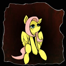 Size: 2000x2000 | Tagged: safe, artist:rubberswonderland, fluttershy, pegasus, pony, g4, female, high res, looking away, looking up, mare, no mouth, sitting, solo, song in the description, three quarter view, wings