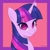 Size: 850x850 | Tagged: safe, artist:hrukii, twilight sparkle, pony, unicorn, g4, abstract background, bust, cropped, ear fluff, female, looking at you, mare, portrait, redraw, smiling, solo, three quarter view