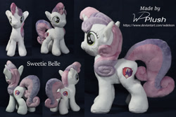 Size: 1980x1320 | Tagged: safe, artist:wdeleon, sweetie belle, pony, unicorn, craft, female, filly, irl, minky, multiple angles, photo, plushie, solo, standing, toy