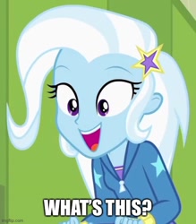 Size: 500x570 | Tagged: safe, edit, edited screencap, editor:whistle blossom, screencap, trixie, equestria girls, equestria girls specials, g4, my little pony equestria girls: better together, my little pony equestria girls: forgotten friendship, caption, cropped, cute, diatrixes, excited, image macro, imgflip, open mouth, text