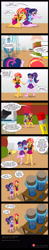 Size: 900x4633 | Tagged: safe, artist:niban-destikim, sci-twi, sunset shimmer, twilight sparkle, human, comic:the shrinking project, equestria girls, g4, barefoot, barefooting, book, comic, comic strip, commission, dialogue, feet, holding hands, lamp, micro, paper, pencil, speech bubble, table, test tube, together