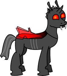 Size: 1052x1195 | Tagged: safe, artist:shifttgc, derpibooru exclusive, oc, oc only, oc:shift changeling, changeling, 2021 community collab, derpibooru community collaboration, .ai available, changeling oc, fangs, gray mane, gray tail, horn, looking at you, male, png, red changeling, red eyes, red wings, simple background, solo, standing, transparent background, transparent wings, vector, wings