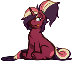 Size: 2613x2177 | Tagged: safe, artist:poneboning, oc, oc only, oc:lovetap, pony, unicorn, 2021 community collab, derpibooru community collaboration, :p, chest fluff, cute, female, frog (hoof), high res, mare, ponytail, simple background, sitting, solo, starry eyes, tongue out, transparent background, underhoof, wingding eyes