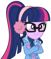Size: 2750x3178 | Tagged: safe, artist:sketchmcreations, sci-twi, twilight sparkle, equestria girls, equestria girls series, g4, holidays unwrapped, winter break-in, spoiler:eqg series (season 2), amused, clothes, coat, crossed arms, earmuffs, female, high res, lip bite, scarf, simple background, smiling, solo, transparent background, vector, winter outfit
