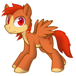 Size: 1600x1600 | Tagged: safe, artist:darkdoomer, oc, oc only, oc:patachu, pegasus, pony, 2021 community collab, derpibooru community collaboration, colored hooves, digital hazard, feathered wings, looking at you, male, raised hoof, red eyes, red mane, red tail, short mane, simple background, small wings, solo, spread wings, stallion, transparent background, wings