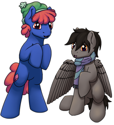 Size: 1322x1450 | Tagged: safe, artist:luther, oc, oc only, oc:erasable, oc:luther, earth pony, pegasus, pony, 2021 community collab, derpibooru community collaboration, clothes, hat, male, scarf, simple background, sitting, smiling, standing, toque, transparent background