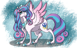 Size: 1600x1000 | Tagged: safe, artist:batrina, princess flurry heart, alicorn, pony, g4, colored wings, colored wingtips, crown, female, hoof shoes, jewelry, mare, older, older flurry heart, peytral, regalia, signature, smiling, solo
