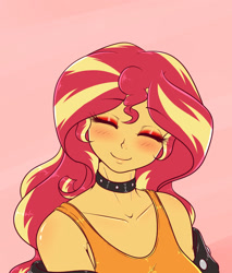 Size: 1450x1700 | Tagged: safe, artist:albertbm, sunset shimmer, equestria girls, g4, blushing, choker, clothes, cute, eyes closed, happy, shimmerbetes, smiling, sweet dreams fuel, tank top