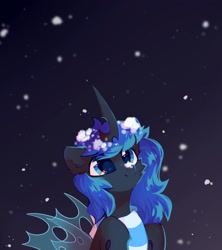 Size: 1600x1800 | Tagged: safe, artist:mirtash, oc, oc only, oc:blue visions, changeling, blue changeling, changeling oc, snow, snow on hair, snow on nose, snowfall, solo