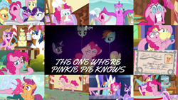 Size: 1975x1110 | Tagged: safe, edit, edited screencap, editor:quoterific, screencap, applejack, fluttershy, gummy, pinkie pie, princess cadance, rainbow dash, rarity, scootaloo, shining armor, twilight sparkle, alicorn, pony, g4, the one where pinkie pie knows, cake, collage, cutie map, food, mane six, modular, pacifier, pinkie pieces, swirly eyes, twilight sparkle (alicorn), twilight's castle, wacky waving inflatable tube pony, younger