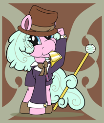 Size: 1008x1185 | Tagged: safe, artist:ashcatarts, oc, oc only, oc:mint skip, pony, crossover, golden ticket, roald dahl, solo, willy wonka, willy wonka and the chocolate factory