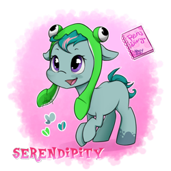 Size: 2000x2000 | Tagged: safe, artist:midnightpremiere, oc, oc only, oc:serendipity, pony, diary, frog hat, high res, reference sheet, simple background, solo, transparent background
