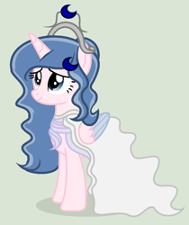 Size: 940x1120 | Tagged: safe, artist:lominicinfinity, oc, oc only, oc:sparkdust knight, alicorn, pony, clothes, dress, female, jewelry, mare, simple background, solo, tiara, wedding dress