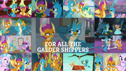 Size: 1968x1109 | Tagged: safe, edit, edited screencap, editor:quoterific, screencap, berry blend, berry bliss, citrine spark, gallus, huckleberry, november rain, sandbar, silverstream, smolder, strawberry scoop, twilight sparkle, yona, alicorn, classical hippogriff, griffon, hippogriff, pony, yak, g4, interseason shorts, non-compete clause, school daze, school raze, starlight the hypnotist, the end in friend, uprooted, what lies beneath, book, collage, female, friendship student, male, notebook, princess smolder, shipping, smollus, spoon, straight, the place where we belong, twilight sparkle (alicorn)