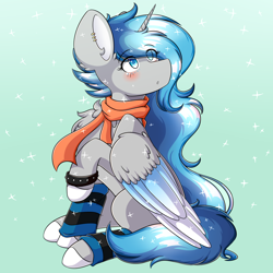 Size: 1440x1440 | Tagged: safe, artist:prism(not colourful), oc, oc only, oc:moonbeam zodiac, alicorn, pony, clothes, female, mare, scarf, socks, solo