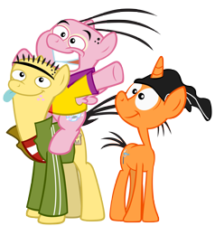 Size: 4603x4827 | Tagged: safe, artist:andoanimalia, earth pony, pegasus, pony, unicorn, absurd resolution, crossover, ed (ed edd n eddy), ed edd n eddy, edd, eddy (ed edd n eddy), ponified, simple background, species swap, transparent background, trio, vector