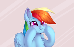 Size: 2058x1292 | Tagged: safe, artist:jennyberry, rainbow dash, pegasus, pony, g4, chest fluff, cute, dashabetes, dashface, ear fluff, female, fluffy, hooves, mane, mare, so awesome, solo, watermark, wings