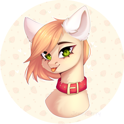 Size: 1152x1152 | Tagged: safe, artist:jennyberry, oc, oc only, pony, :p, bust, collar, fluffy, portrait, solo, tongue out