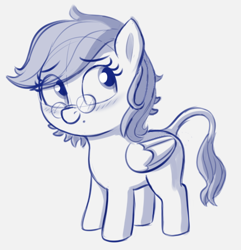 Size: 484x502 | Tagged: safe, artist:heretichesh, oc, oc only, oc:leslie, pegasus, pony, beauty mark, blushing, female, filly, glasses, solo