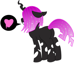 Size: 1388x1190 | Tagged: safe, artist:amgiwolf, oc, oc only, oc:pinky rose, changeling queen, pony, changeling queen oc, ethereal mane, heart, pictogram, purple changeling, simple background, solo, starry mane, transparent background