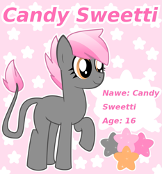 Size: 855x916 | Tagged: safe, artist:amgiwolf, oc, oc only, oc:candy sweetti, earth pony, pony, earth pony oc, eyelashes, leonine tail, raised hoof, reference sheet, smiling, solo