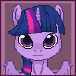 Size: 300x300 | Tagged: safe, artist:imreer, twilight sparkle, alicorn, pony, g4, abstract background, animated, bust, commission, eyes closed, female, gif, mare, pixel art, sneezing, solo, twilight sparkle (alicorn), ych result