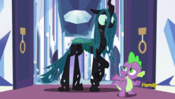 Size: 1920x1080 | Tagged: safe, ai assisted, ai content, edit, edited screencap, fifteen.ai, screencap, vector edit, queen chrysalis, spike, changeling, changeling queen, dragon, pony, g4, season 6, the times they are a changeling, a better ending for chrysalis, adorable distress, adorkable, aivo, alternate ending, alternate scenario, alternate universe, anxiety, apology, awkward, breakdown, character development, childish, crystal empire, cute, cutealis, dialogue, discovery family logo, dork, dorkalis, duo, fake screencap, fear, female, folded wings, former queen chrysalis, frown, good end, hyperventilating, insecure, looking away, majestic as fuck, male, mare, nervous, panic, parody, precious, raised hoof, redemption, reformed, regret, sad, sadorable, scared, shy, silly, silly pony, smiling, sorry, sound, standing, stuttering, talking, throne room, vector, webm, what if, wimpy, wings, worried