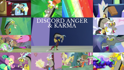 Size: 1978x1113 | Tagged: safe, edit, edited screencap, editor:quoterific, screencap, discord, fluttershy, princess cadance, twilight sparkle, alicorn, draconequus, pony, tatzlwurm, g4, keep calm and flutter on, the ending of the end, the return of harmony, three's a crowd, to where and back again, twilight's kingdom, what about discord?, chaos magic, force field, male, paper bag, twilight sparkle (alicorn)