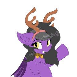 Size: 5000x5000 | Tagged: source needed, safe, artist:lunar froxy, oc, oc only, oc:augen, bat pony, pony, antlers, bell, bell collar, collar, commission, simple background, solo, transparent background, ych result