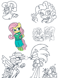 Size: 1200x1600 | Tagged: safe, artist:flash equestria photography, fluttershy, pinkie pie, rainbow dash, sweetie belle, mobian, anthro, g4, breasts, busty fluttershy, cream the rabbit, female, male, miles "tails" prower, sonic the hedgehog, sonic the hedgehog (series), sonicified