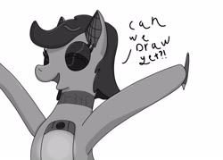 Size: 2100x1500 | Tagged: safe, artist:hemlock conium, oc, oc only, oc:b-345, earth pony, object pony, original species, pony, drawing tablet, female, mare, monochrome, ponified, quick sketch, simple background, solo